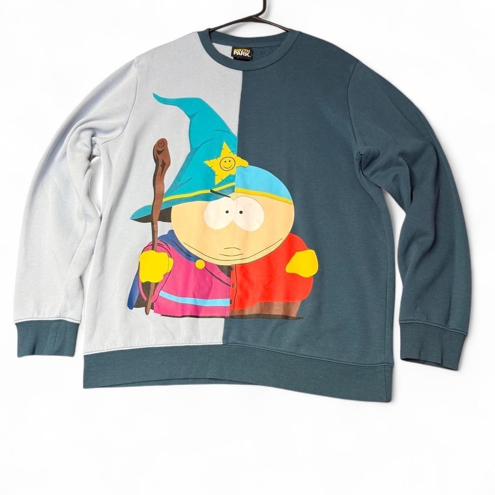 South Park Sweatshirt Mens M Blue Good Cartman Grand Wizard Split Colorblock